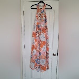 Summer Halter Neck Floral Print Backless  Maxi Dress